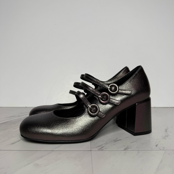 Jeffrey Campbell Tierz Pewter Iridescent Faux Leather Mary Jane Pump 7 1/2 - Picture 14 of 14